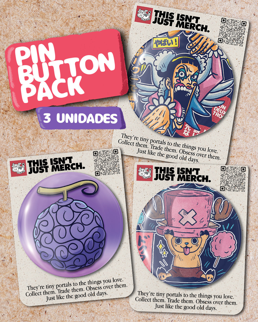 One Piece Pin Button Pack (3 unidades)