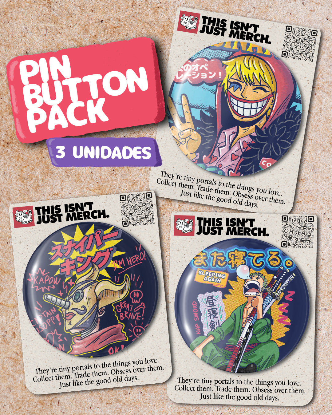 One Piece V3 Pin Button Pack (3 unidades)