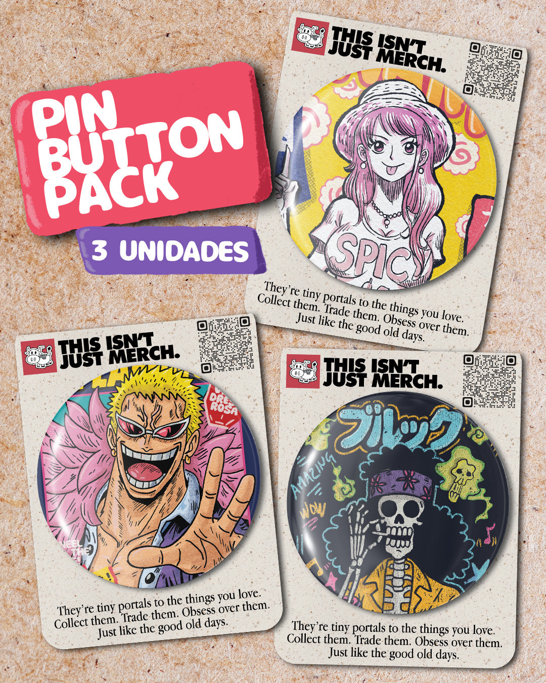 One Piece V2 Pin Button Pack (3 unidades)
